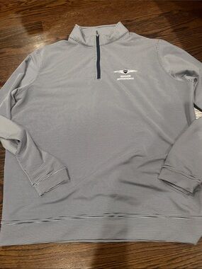 Peter Millar Navy & White Striped Zip-Up Pullover